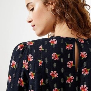 Loft Floral Shimmer Pleated Shoulder Blouse